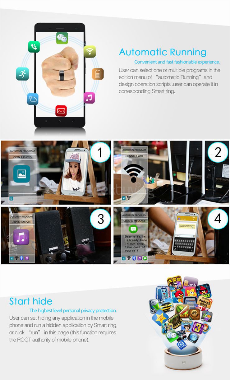 TiMER MJ02 Intelligent Wearable NFC Lord Magic Ring For Android WP System Phones Size 9 - White