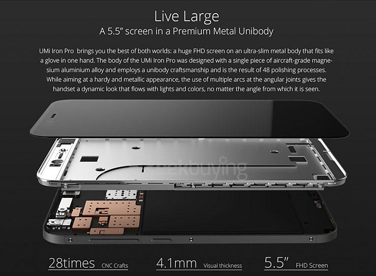 [HK Stock] UMI IRON Pro 4G LTE 5.5inch FHD Android 5.1 3GB 16GB Smartphone 64bit MTK6753 Octa Core 1.3GHz 13.0MP Touch ID - Silvery White