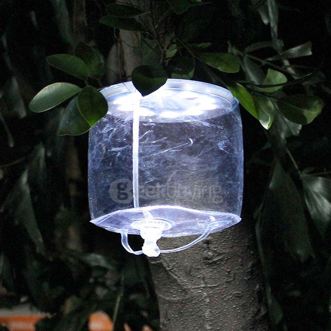 Portable Inflatable 10-LED RGB Light Solar Powered Folding Lantern w/ 8-Mode - White Light