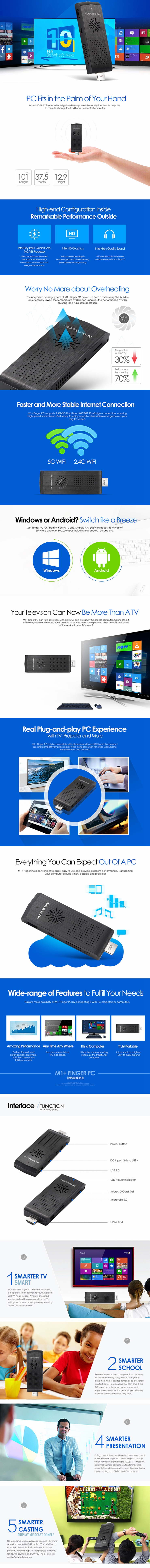 MOREFINE M1+ Windows 10 Android 4.4 Dual Boot MINI PC Intel Z3735F Quad Core 2G/32G 802.11a/b/g/n 2.4G/5G Bluetooth 4.0 HDMI