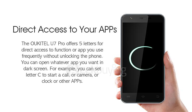 Oukitel U7 Pro 5.5inch IPS HD Android 5.1 1GB RAM 8GB ROM Smartphone MT6580 Quad Core 1.3GHz 13.0MP 3G GPS - Golden