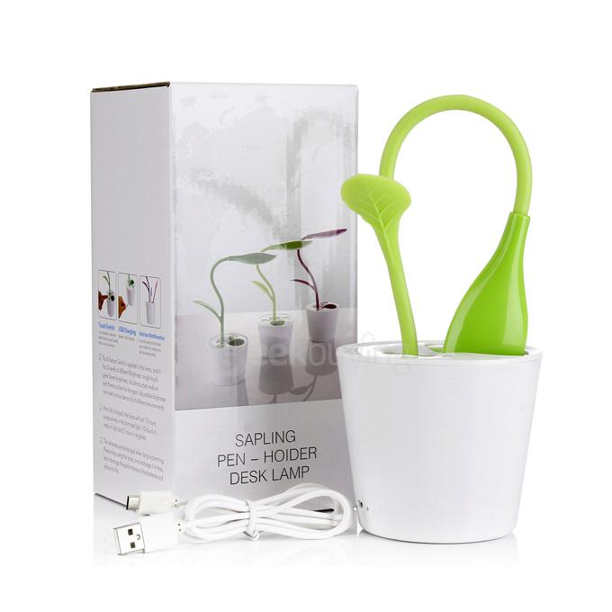 Bean Sprout Adjustable USB LED Desk Table Lamp Light with Pen Storage Organizer for Office Work Study - Green