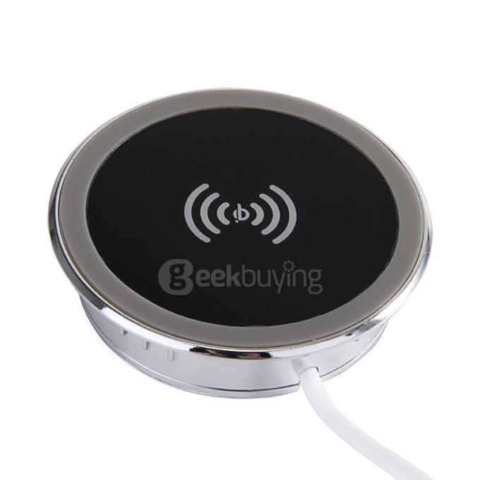 QI Standard Desk Wireless Charger Pad with USB Cable for Samsung/iPhone/LG/HTC - Black