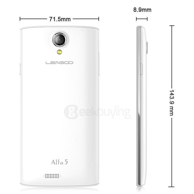 [HK Stock] LEAGOO Alfa 5 Smartphone 5.0inch IPS HD Spreadtrum SC7731 Quad core 1.3GHz 1GB RAM 8GB ROM 3G GPS Smart Wake - White