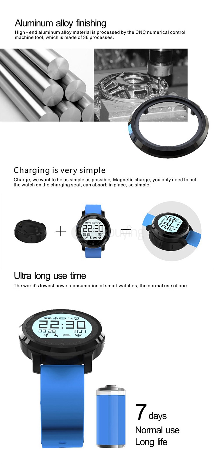 Makibes F68 Smart Sports Watch IP67 Heart Rate Tracker Sleep Monitor Pedometer Sedentary Reminder Call Reminder - Blue