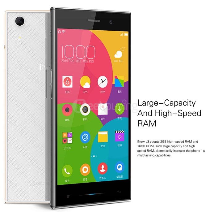 iNew L3 4G LTE 5.0inch Android 5.0 2GB 16GB Smartphone MT6735 Quad Core 13.0MP 1.5A Fast Charge Miracast Hotknot -White