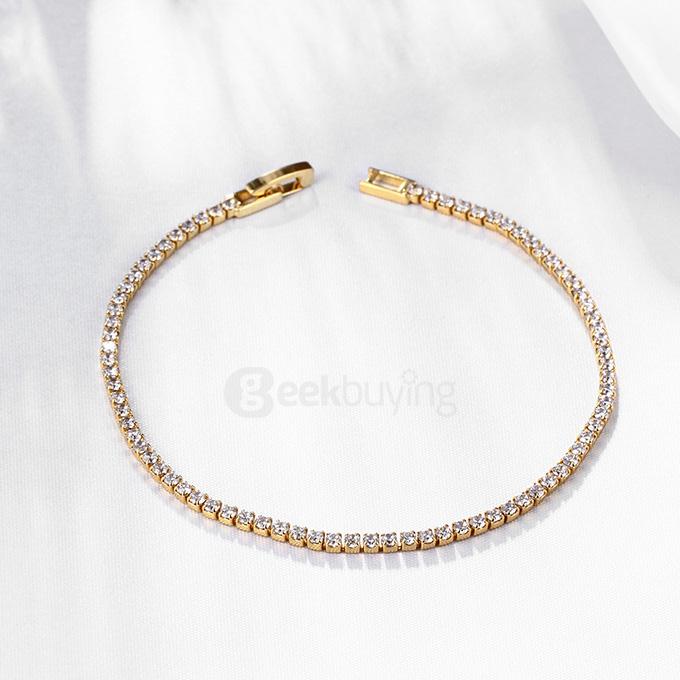 AKB005-A Fashionable Simple Geometric Designed Mosaic Zircon Tin Alloy Bracelets - Gold
