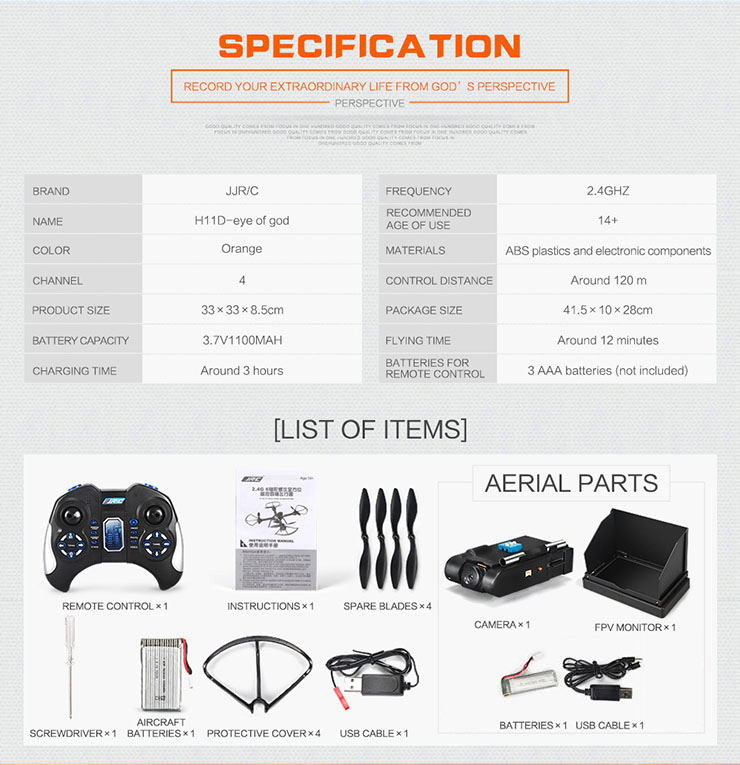 JJRC H11D 5.8G FPV 2.0MP HD Camera 2.4G 4CH 6Axis CF Mode RC Quadcopter RTF