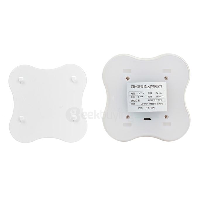 Clover Style Rechargeable 6-LED Human Body Sensor Light Control Night Lamp - Yellow Light