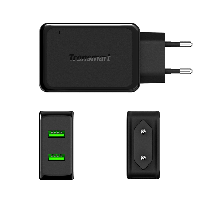 [Spain Stock]Tronsmart 36W Quick Charge 2.0 2 Ports Rapid Wall Charger VoltIQ Smart USB Stand-up Fast Wall Charger - EU Plug