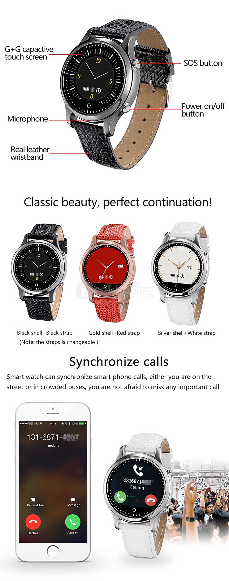 ZGPAX S360 Multilingual Smart Watch MTK2502 BT4.0 With SOS Emergency Call Sleep Monitor  - Red