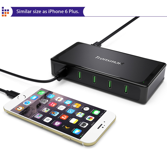 Tronsmart Titan 90W 5 Ports USB Desktop Charger Station 2-3 Times Faster Quick Charge with 1.5M AC Cable for Qualcomm Quick Charge 2.0 Compatible Devices iPhone 6 6S 6 Plus iPad Samsung Note 5 S6 S6 Edge - UK Plug