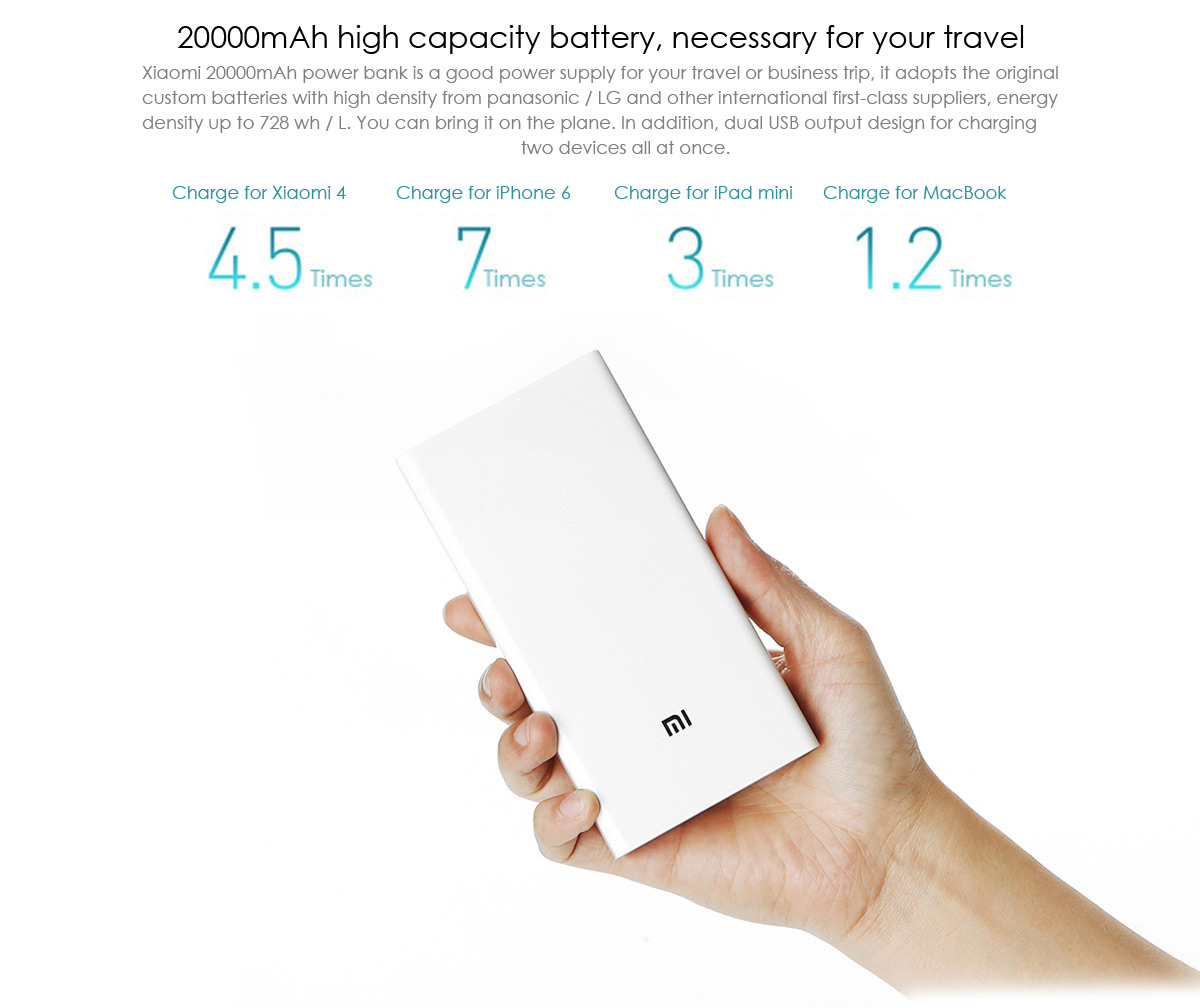 Original XIAOMI Quick Charge 2.0 20000mAh Power Bank Dual USB External Battery for XIAOMI Apple MacBook Samsung HTC Google Blackberry