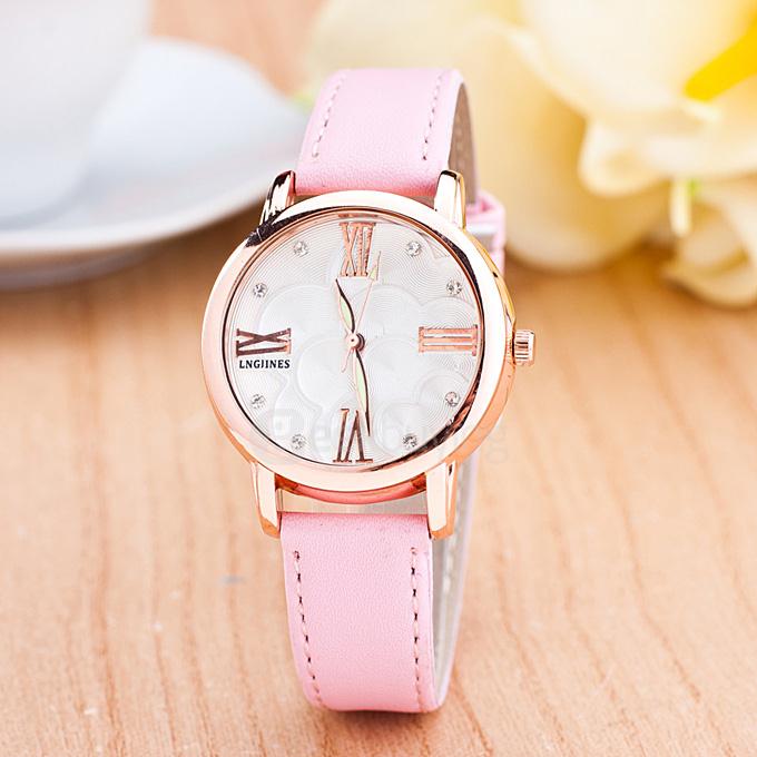 T3000022 Rome Rhinestone Ladies Leather Watch with Luminous Needle - Pink