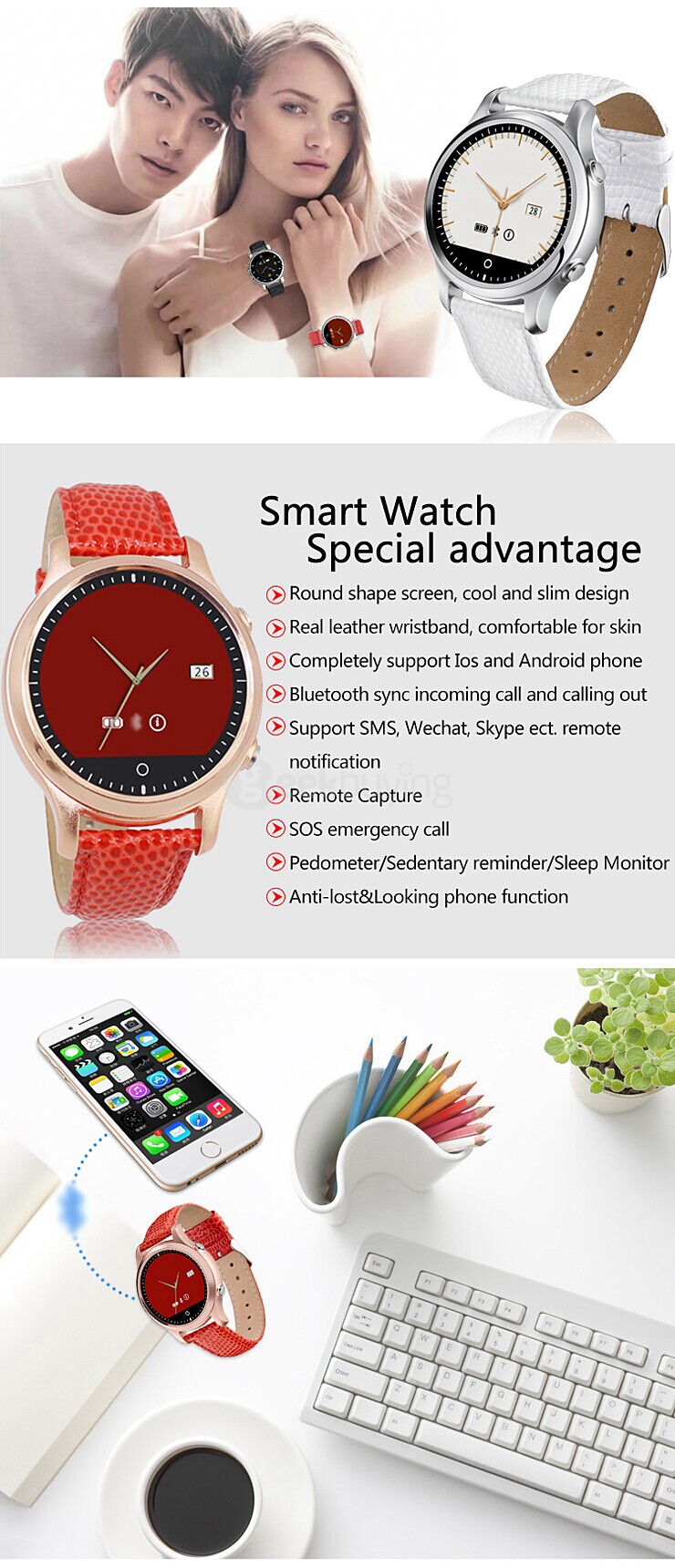 ZGPAX S360 Multilingual Smart Watch MTK2502 BT4.0 With SOS Emergency Call Sleep Monitor  - Red