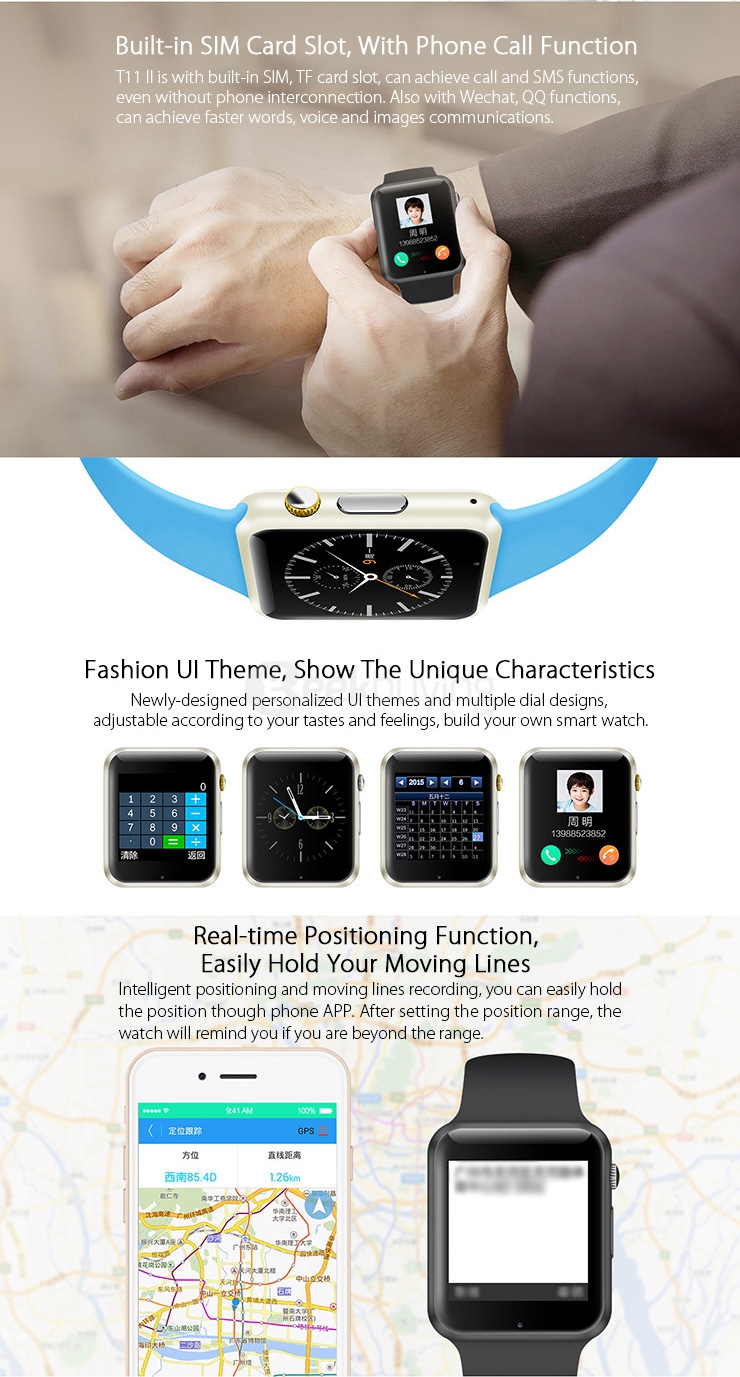 Teclast T11 II 2.5D MTK2502 Bluetooth Smart Watch Compatible for iOS iPhone Android Phone Windows Phone 380mAh - Black