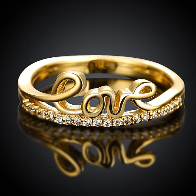 KZCR171-B 8# Tin Alloy Zircon Ring Fashionable Creative LOVE Character Finger Ring Size 8 - Golden