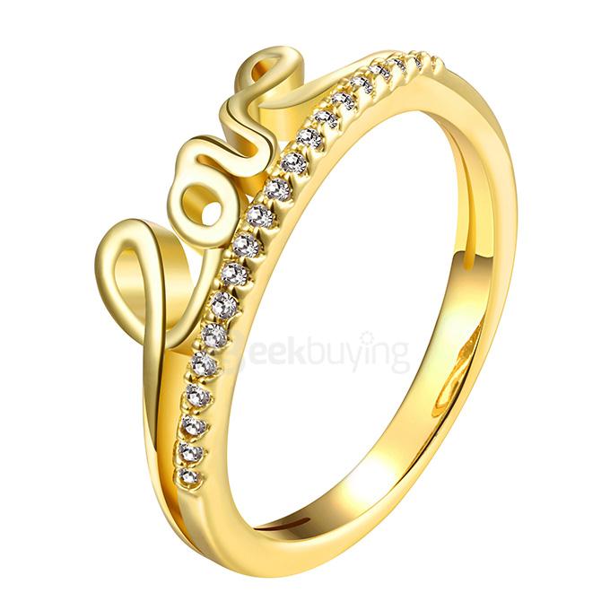 KZCR171-B 8# Tin Alloy Zircon Ring Fashionable Creative LOVE Character Finger Ring Size 8 - Golden