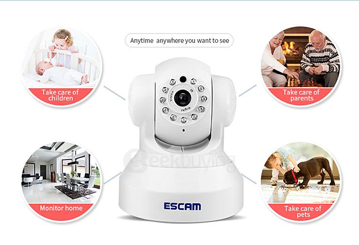 ESCAM QF001 WiFi 720P Smart Wireless Webcam Security Camera - White