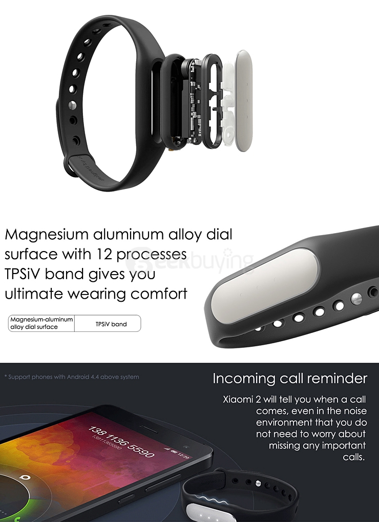 Original Xiaomi Mi Band 1S Pulse Heart Rate Wristband IP67 Bluetooth 4.0 Smartband Fitness Tracker with LED Light for Android & iOS - Black