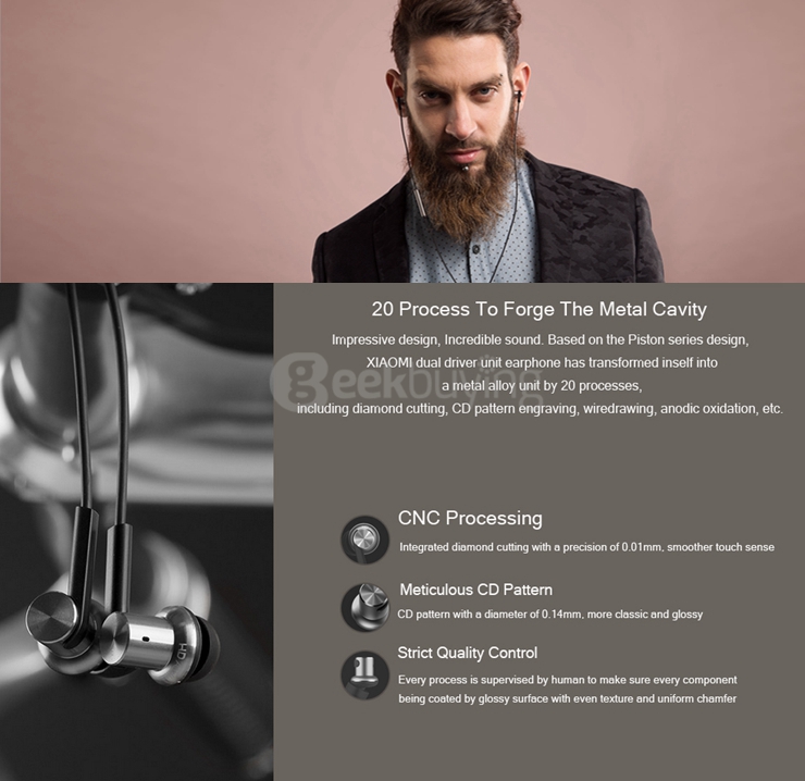Original Xiaomi Mi IV In-ear Dual Dynamic Driver Wired Control Earphone Headphone with MIC for Android iOS - Gold