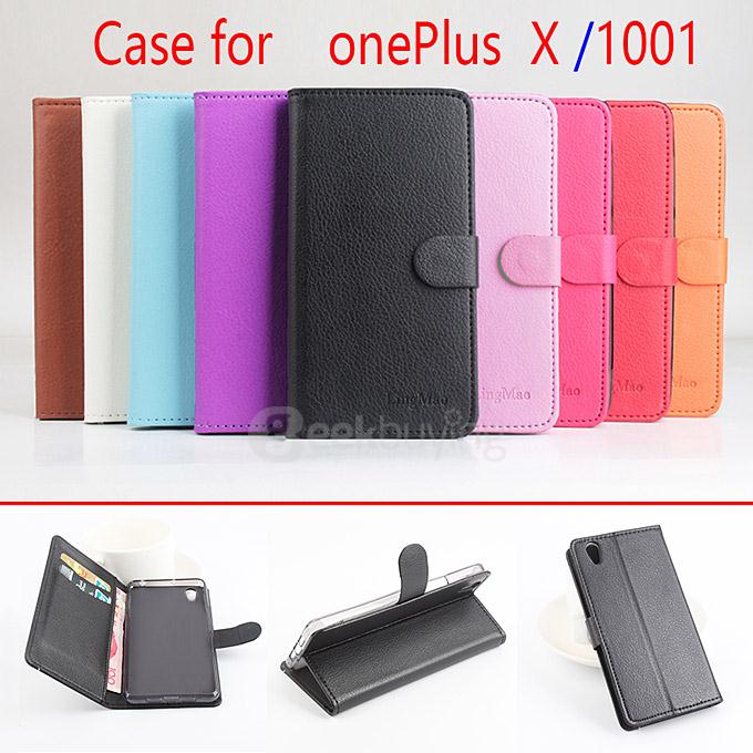 LingMao Protective Hard Cover Flip Stand Leather Case with Card Slots for OnePlus X - Purple