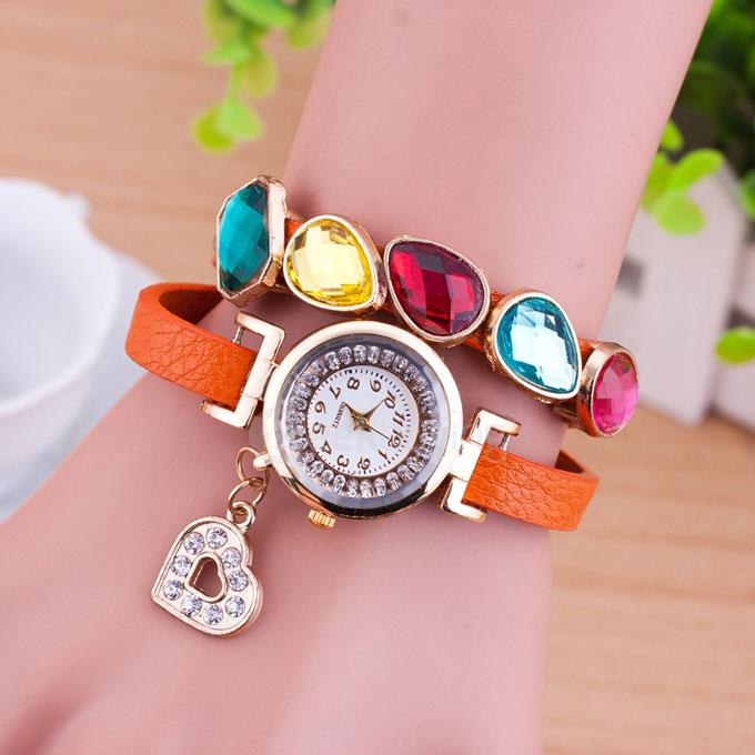 T6283 Fancy Diamond Bracelet Moon Star Watch - Orange