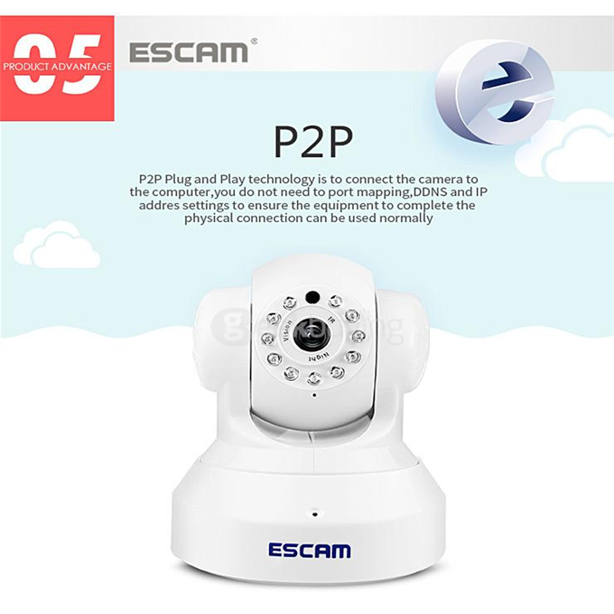 ESCAM QF001 WiFi 720P Smart Wireless Webcam Security Camera - White