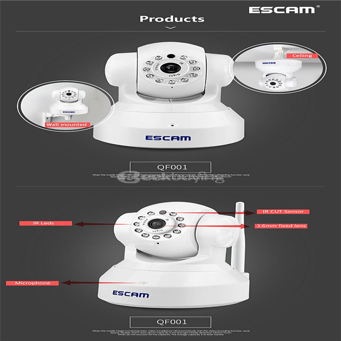 ESCAM QF001 WiFi 720P Smart Wireless Webcam Security Camera - White