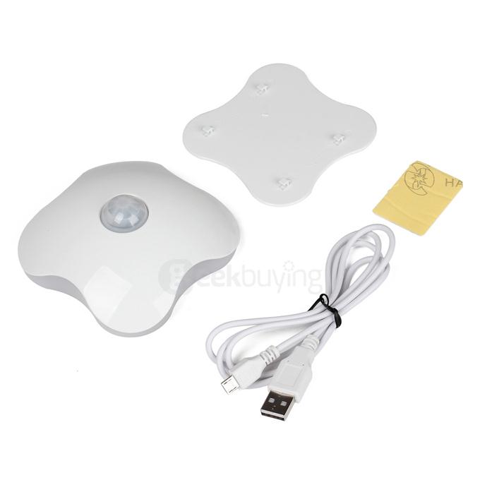 Clover Style Rechargeable 6-LED Human Body Sensor Light Control Night Lamp - White Light