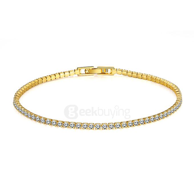 AKB005-A Fashionable Simple Geometric Designed Mosaic Zircon Tin Alloy Bracelets - Gold