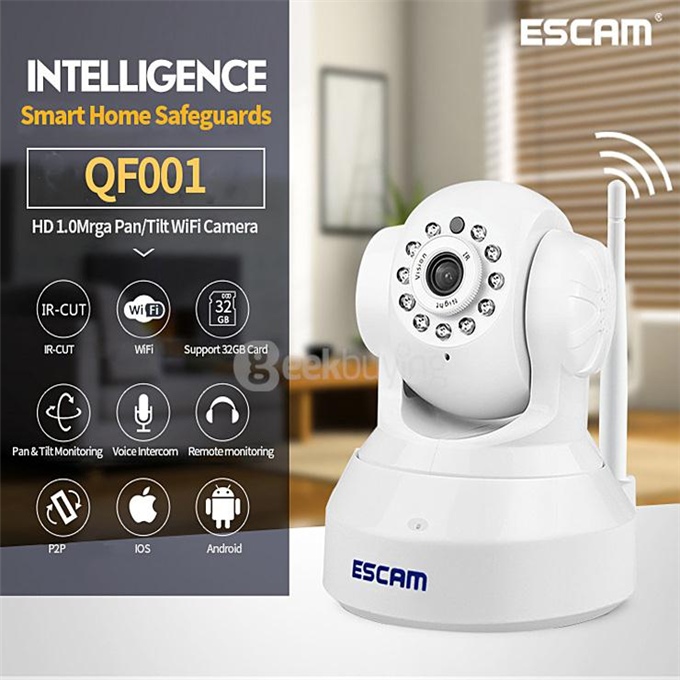 ESCAM QF001 WiFi 720P Smart Wireless Webcam Security Camera - White