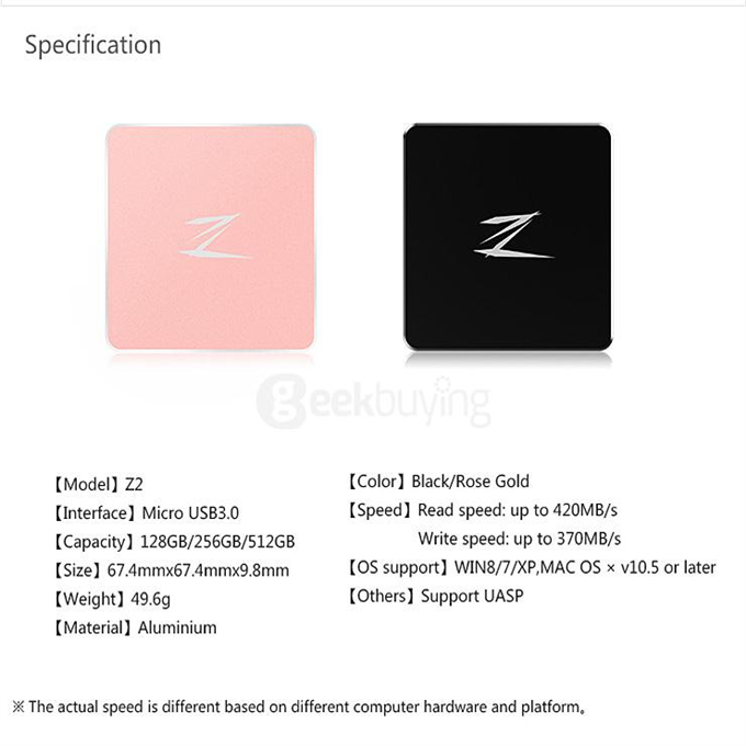 Netac Z2 Micro USB 3.0 External SSD 256GB Portable Mini Solid State Drive External Hard Drive Disk - Rose Gold