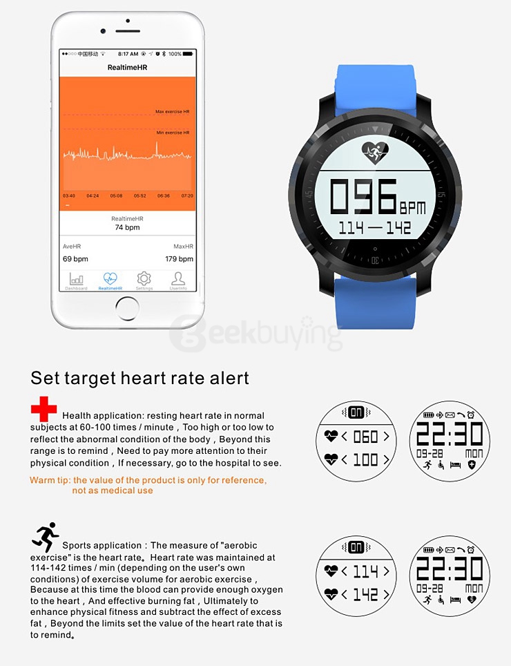 Makibes F68 Smart Sports Watch IP67 Heart Rate Tracker Sleep Monitor Pedometer Sedentary Reminder Call Reminder - Black