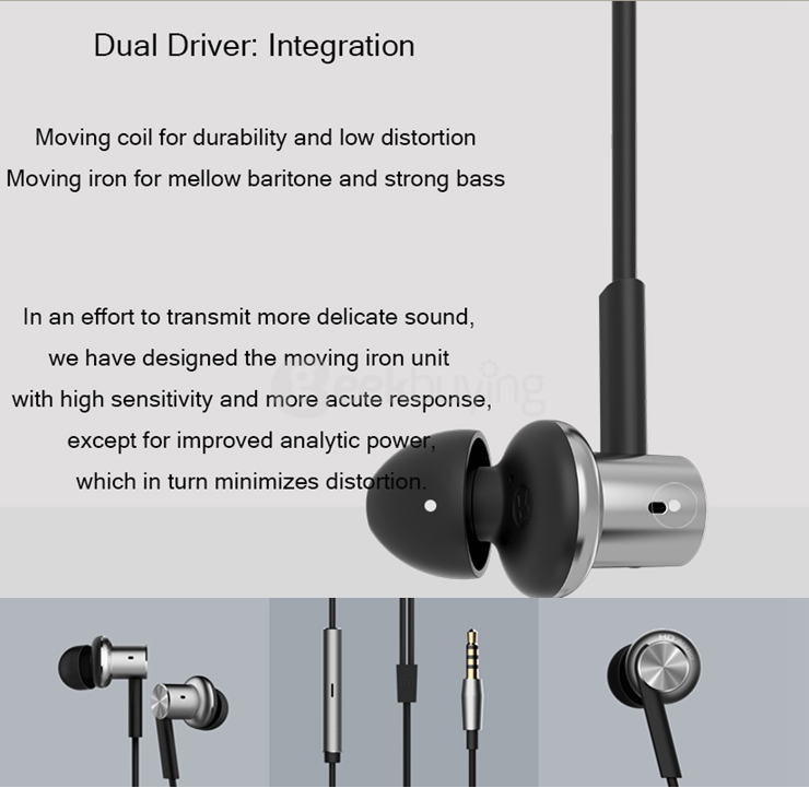 Original Xiaomi Mi IV In-ear Dual Dynamic Driver Wired Control Earphone Headphone with MIC for Android iOS - Gold