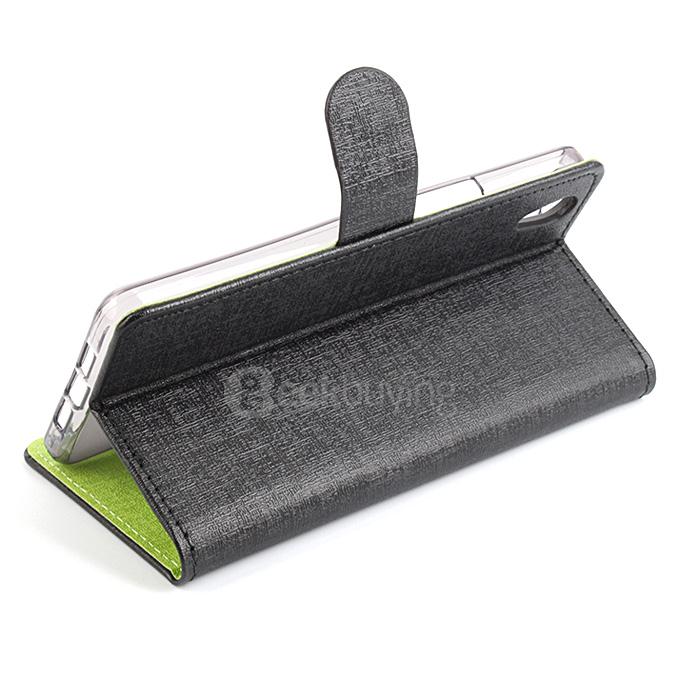 Contrast Color Protective Hard Cover Flip Stand Leather Case for OnePlus X Smartphone - Black