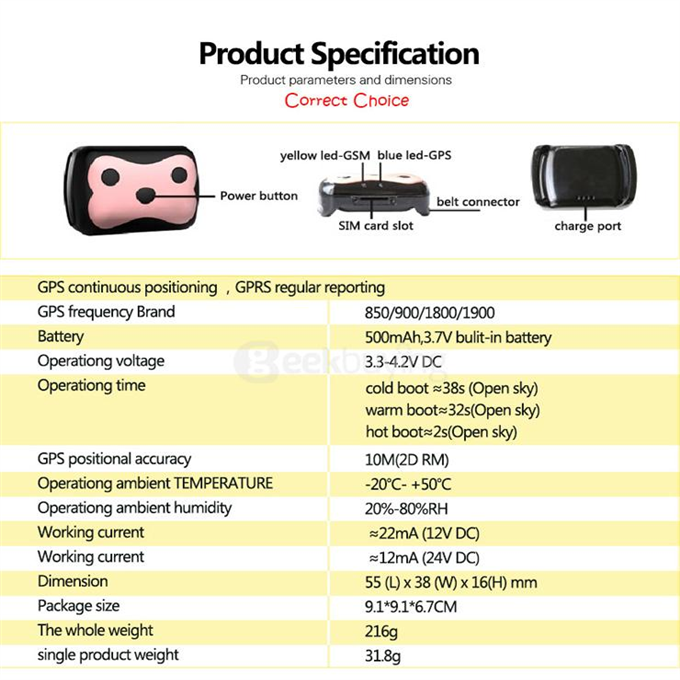 Deest69 Mini Pet GPS Tracker Waterproof Dog Collar Tracking Device Real Time Locator for Pets Dogs Cats