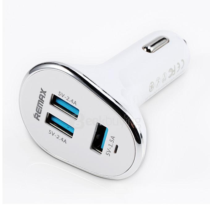 Original REMAX 6.3A 3 USB Port Car Charger Adapter Fast Charge For Cellphone Tablet PC - White