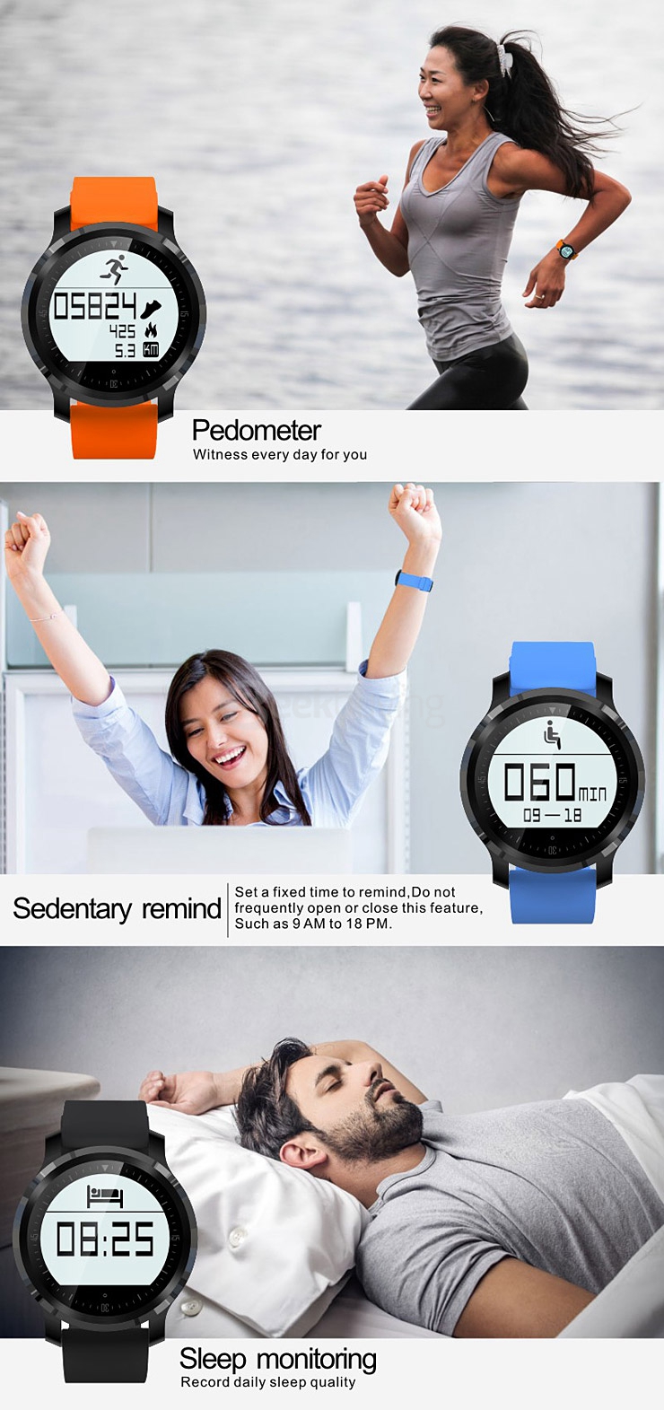 Makibes F68 Smart Sports Watch IP67 Heart Rate Tracker Sleep Monitor Pedometer Sedentary Reminder Call Reminder - Blue