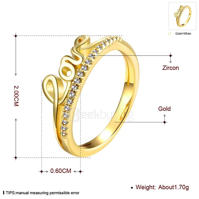 KZCR171-B 8# Tin Alloy Zircon Ring Fashionable Creative LOVE Character Finger Ring Size 8 - Golden