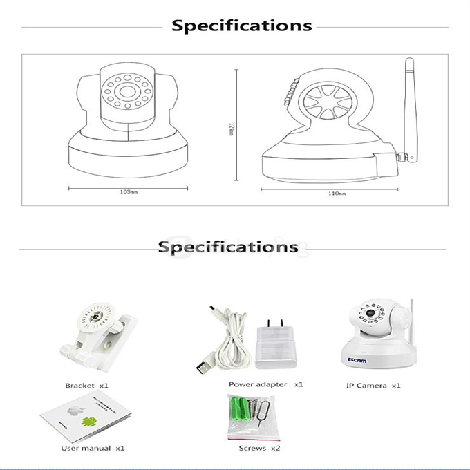 ESCAM QF001 WiFi 720P Smart Wireless Webcam Security Camera - White