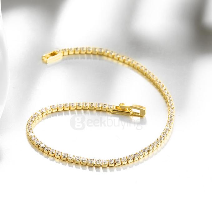 AKB005-A Fashionable Simple Geometric Designed Mosaic Zircon Tin Alloy Bracelets - Gold