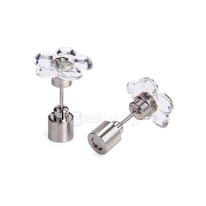 LED Luminous Petals Korean Style Diamond Earrings - Pink