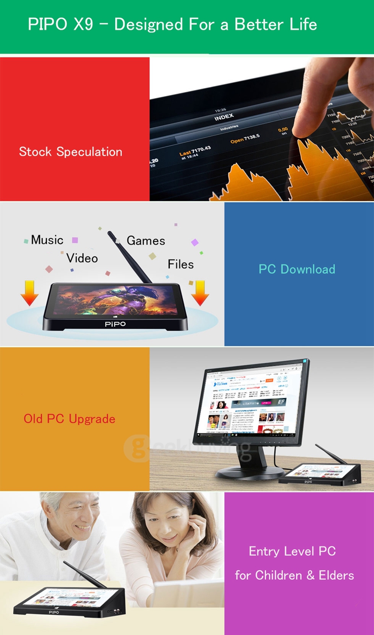 [Spain Stock] PIPO X9 8.9 inch 2G/64G Dual Boot Windows 10 Android 4.4 Tablet Mini PC Intel Z3736F Quad Core WiFi Bluetooth Ethernet HDMI