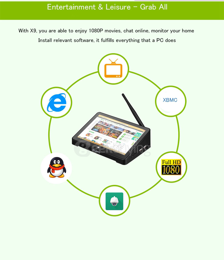 [Spain Stock] PIPO X9 8.9 inch 2G/64G Dual Boot Windows 10 Android 4.4 Tablet Mini PC Intel Z3736F Quad Core WiFi Bluetooth Ethernet HDMI