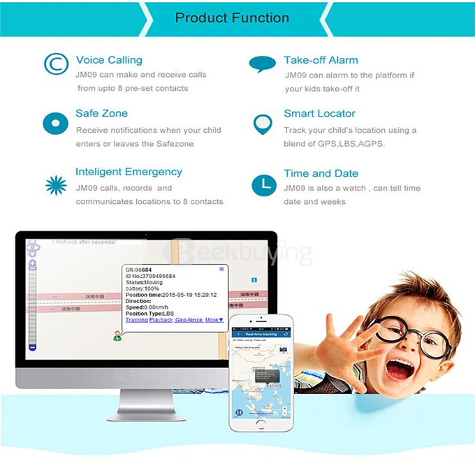 JM09 Children GPS+LBS Tracker Smartwatch GSM GPRS SOS Alarm Remote Monitor Position Anti-lost Kid Smart Watch - Blue