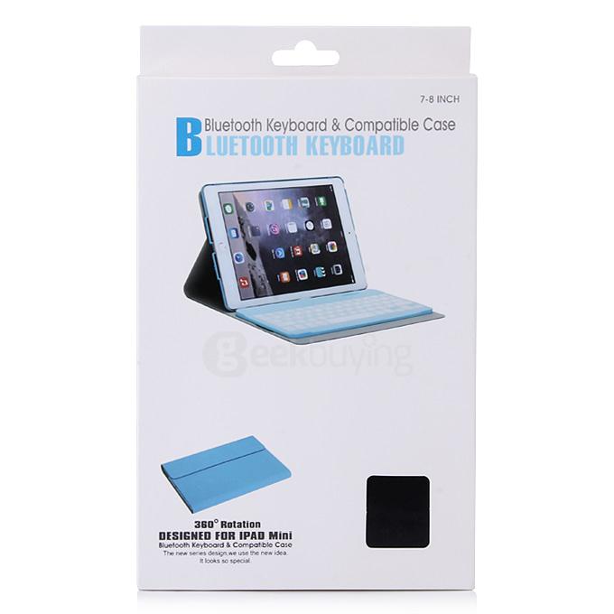 Removable Folding Bluetooth Keyboard with PU Leather Cover Case for IPAD MINI Tablet - Black