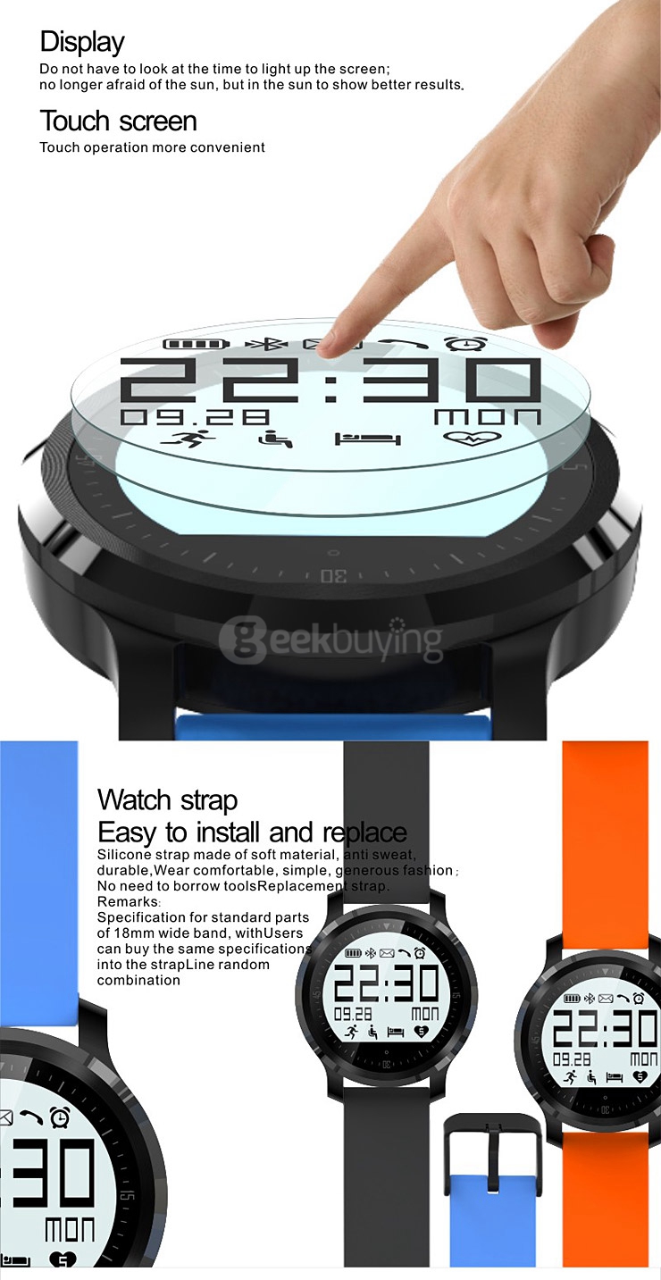 Makibes F68 Smart Sports Watch IP67 Heart Rate Tracker Sleep Monitor Pedometer Sedentary Reminder Call Reminder - Blue