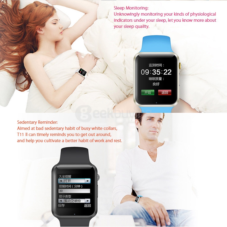 Teclast T11 II 2.5D MTK2502 Bluetooth Smart Watch Compatible for iOS iPhone Android Phone Windows Phone 380mAh - Black