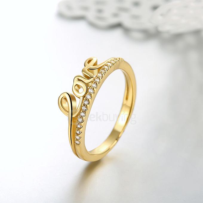KZCR171-B 8# Tin Alloy Zircon Ring Fashionable Creative LOVE Character Finger Ring Size 8 - Golden
